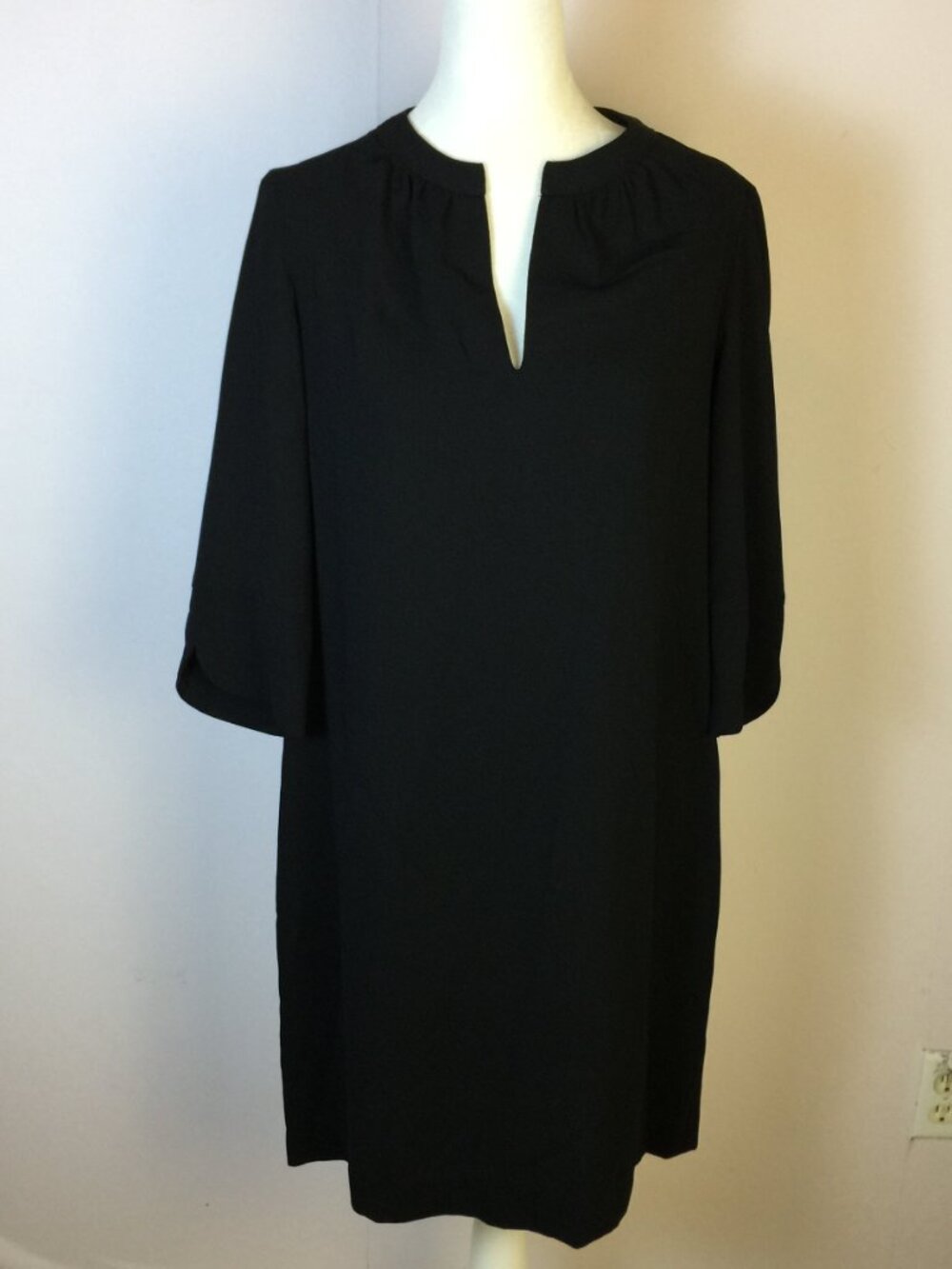 New! M&S Mini Shift Dress Size US 6 UK 10 Womans Petite Black 3/4 Sleeve V-neck